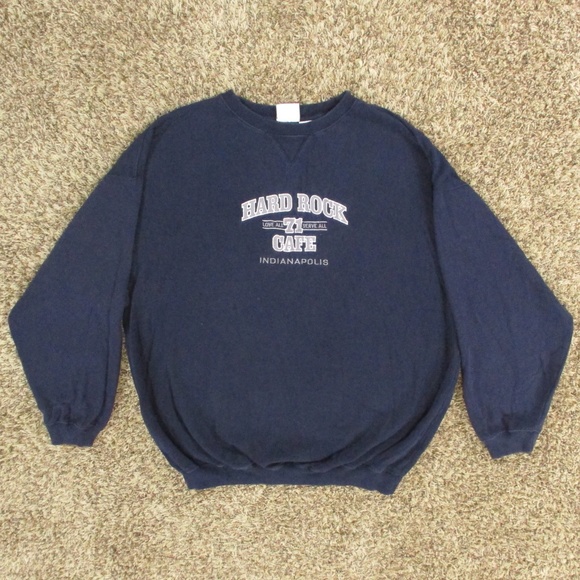 Hard Rock Cafe Vintage‎ Y2K Sweater Men's XL Navy Crewneck Fleece Pullover Indy - Picture 1 of 8